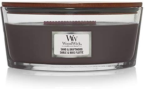 Woodwick Candela profumata Ellispe con stoppino crepitante   Legno e Sabbia (Sand & Driftwood)   Durata della fragranza: fino a 50 ore