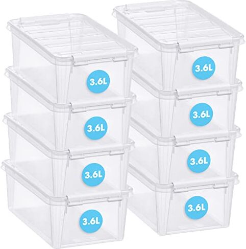 SmartStore Contenitori in plastica con coperchio, 3,6 l, set da 8, trasparenti, impilabili e impilabili, sicuri per alimenti e senza BPA, chiusura a clip, colore bianco, 30 x 19 x 11 cm