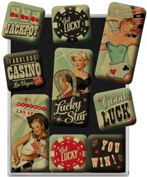 ART Set di Magneti Vintage Pin Up – Get Lucky – Idea Regalo per Uomini, Decorazione del Frigorifero, Design nostalgico, 9 Pezzi, 9 unità