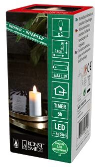 Konstsmide Candela a LED con fiamma 3D bianco crema, timer 5H, 1 diodo bianco caldo, funzionamento a batteria, 2 batterie AA 1,5 V (esclusa)