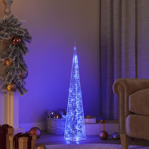 prissent Cono di Luce LED Decorativo Acrilico Blu 90 cm Cono Di Luce a LED Piramide Natalizia Luminosa Bellissimo Cono Di Luce Natalizio Decorazioni Natalizie Casa