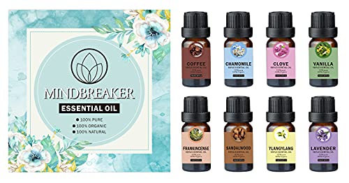 Mindbreaker Vaniglia Set regalo oli essenziali, oli essenziali per diffusore di aromaterapia biologica, funziona con tutti i diffusori di oli, umidificatore, cura della pelle (8 x 10 ml)