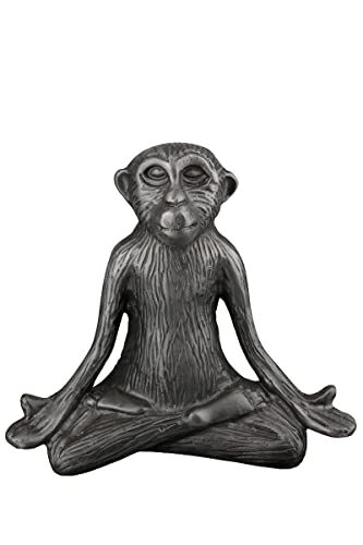 Gilde Scultura decorativa a forma di animale, per yoga, scimmia, arte moderna e decorazione in resina, colore: antracite, altezza 19 cm