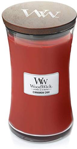 Woodwick Hourglass Candela Profumata Grande Con Stoppino Scoppiettante, Chai Alla Cannella, Fino A 130 Ore, Rosso (Chai alla cannella), Grande