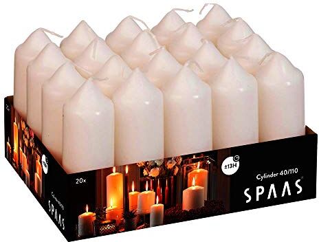 Spaas Vassoio con 20 candele a colonna non profumate, 38/110 mm, 13 ore, colore avorio