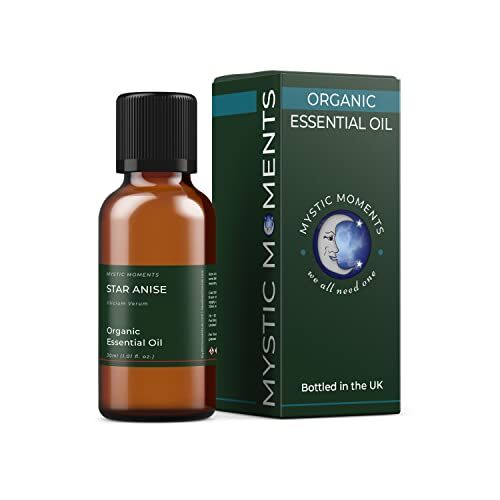 Mystic Moments Olio essenziale di anice stellato biologico da 30 ml Olio puro e naturale per diffusori, aromaterapia e miscele di massaggio, vegano senza OGM