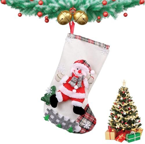 Generic Calza di Babbo Natale – Calze da appendere al camino, con Babbo Natale, pupazzo di neve, alce e orso, borsa regalo 3D fatta a mano, decorazione per bambini