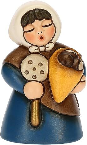 THUN Donna con Castagne in Ceramica Decorata a Mano, Colore Blu, Linea Presepe Classico, Decorazioni Natale Casa, 5x4.7x8 cm h