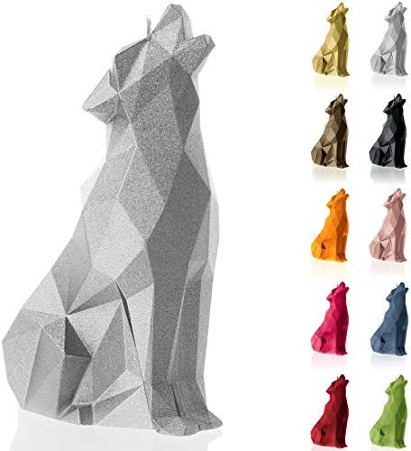 Candellana Fatto a Mano Wolf Low-Poly Candela Regalo Divertente Candela Decorativa Arredo casa Regali per Amici Stoppino di Cotone Tempo di Combustione 35h Silver Candela