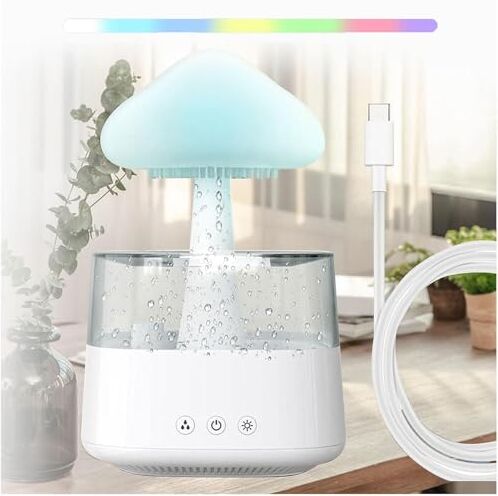 SAKEMA Diffusore A Nuvola Di Pioggia, Con 7 Colori A Led 450ml,Funzione Cronometraggio Oli Essenziali Per Diffusori, Adatto Per La Cameretta Dei Bambini,White