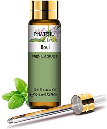 PHATOIL Olio Essenziale Basilico 10 ml, Oli Essenziali per Diffusori, Oli di Basilico Naturali Puri per Aromaterapia Umidificatori Candele Fai da Te