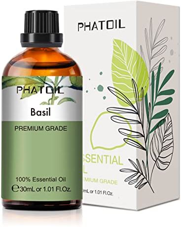 PHATOIL Olio Essenziale Basilico 30 ml, Oli Essenziali per Diffusori, Oli di Basilico Naturali Puri per Aromaterapia Umidificatori Candele Fai da Te