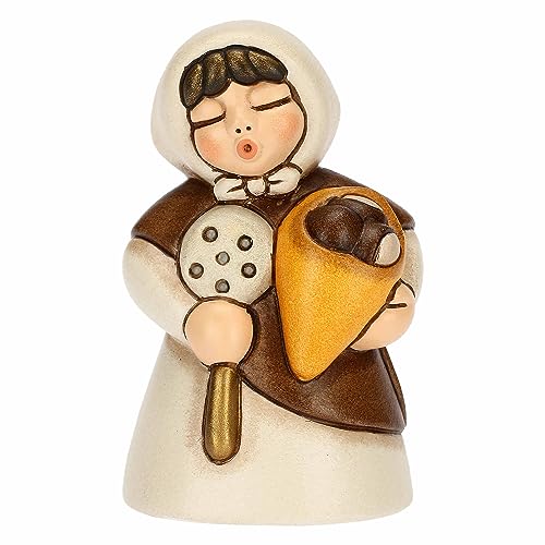 THUN Donna con Castagne in Ceramica Decorata a Mano, Colore Bianco, Linea Presepe Classico, Decorazioni Natale Casa, 5x4.7x8 cm h