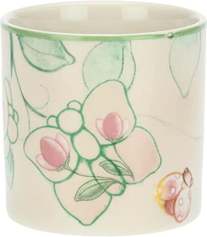 THUN Pasqua 2023, Vaso in Stoneware Decorato con Farfalle e Fiori in Gres, Versione Arancio, Linea Pasqua Favolosa, 12.8x2.6x10 cm