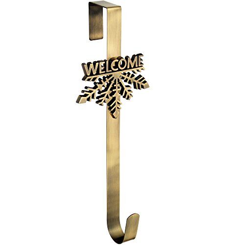 WeRChristmas Gancio appendi ghirlanda per porta, con fiocco di neve e scritta “Welcome”, decorazione di Natale, 37,5 cm, oro anticato