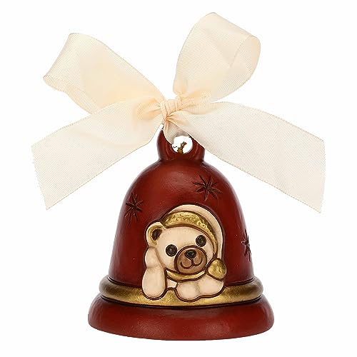 THUN Campanella Limited Edition 2023 Rossa con Teddy in Ceramica Decorata a Mano, Decorazioni Natale Casa, 7.3x7.3x8.5 cm h