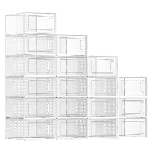 SONGMICS Scatole portascarpe, pieghevole, per dimensioni fino a 44, colore: trasparente e bianco