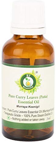 R V Essential Olio essenziale di Curry Leaves (Patta) puro- 100ml (3.38oz) Murraya Koenigii (100% Puro e Naturale Steam Distilled) ​Pure Curry Leaves (Patta) Essential Oil