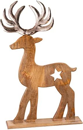 Gilde Figura decorativa Scultura Renna Rudi – XL Decorazione natalizia in legno – Colore: marrone argento – Accessori Inverno e Avvento – Altezza 60 cn