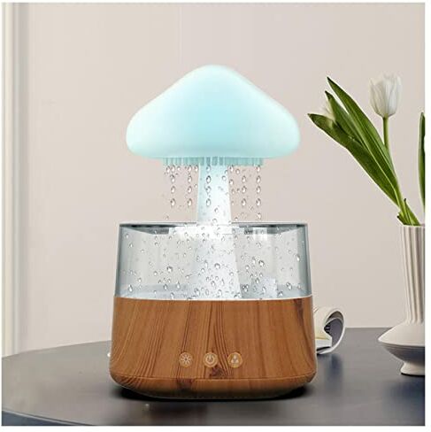 JUNZAI Pioggia Nuvola Umidificatore, Con 7 Colori A Led 450ml,Funzione Cronometraggio Diffusore Aromi, Adatto Per Fare Regali,WoodGrain