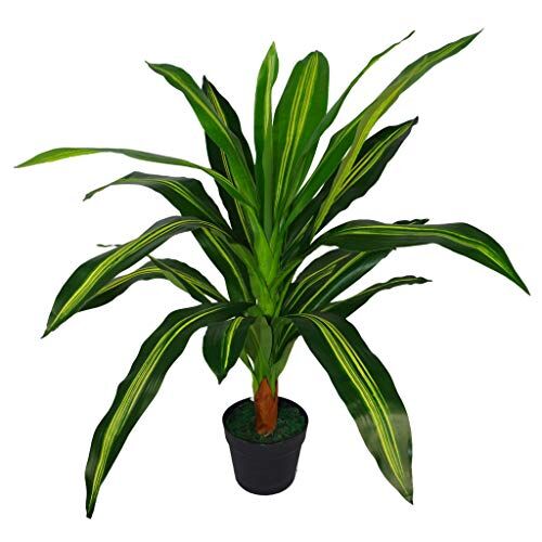 Leaf -7074 Vaso per piante drago artificiale grande, 90 cm, in plastica, variegato