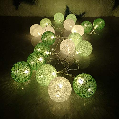 DOTBUY-Shop Natale Catena Luminosa a LED con 10/20 /30 Sfere di Cotone, DOTBUY Batteria Ghirlanda Luminosa Decorazione Palla Catena di Luci per Xmas Festa (Verde rinfrescante,1.8M/10LED)