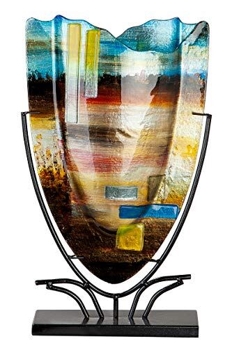 ART Vaso in vetro con supporto, oggetto decorativo in vetro dipinto a mano, altezza 47,5 cm
