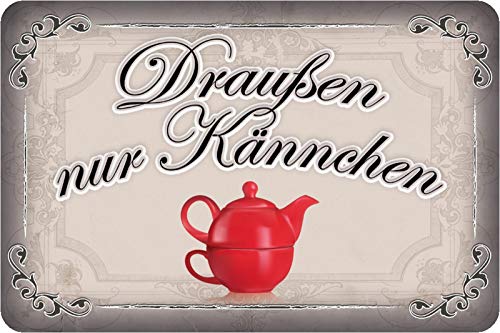 Schatzmix Scritta Kaffe Drauten Nur Kännchen Targa in Metallo Beige Decorazione da Parete 20 x 30 cm Tin Sign, Lamiera, Multicolore, 20x30 cm