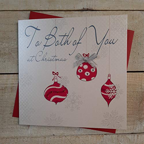 WHITE COTTON CARDS Biglietto d'auguri natalizio fatto a mano, con scritta in lingua inglese: To Both of You at Christmas, motivo: palle di Natale