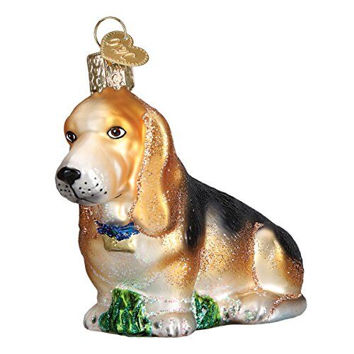Old World Christmas Ornaments: Dog Collection in vetro soffiato ornamenti per albero di Natale, Marrone glitterato., 1.5 x 3