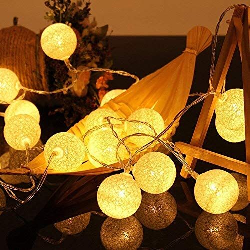 Ciskotu Ghirlanda Luminosa Cameretta Batteria, 3,3M 20 Sfere Cotone LED Catena Luminosa Interno, per Decorazione Della Luce Notturna Interna, Come Natale, Matrimonio, Festa, Stanza, Tenda