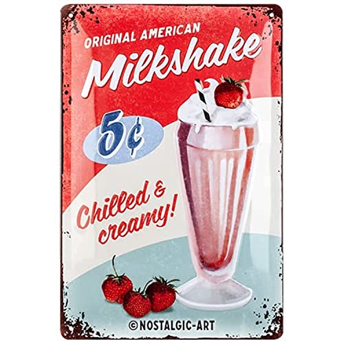 ART Targa Vintage USA – Milkshake – Idea Regalo per Amanti delle cene, in Metallo, Design Retro per Decorazione, 20 x 30 cm
