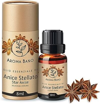 AROMA BANO Olio Essenziale Anice Stellato  8ml / Terapeutico/Puro E Naturale Ideale Per Diffusore Oli Essenziale – Aromaterapia E Aroma Naturale Bevande. (Olio di Anice Stellato 8ml)