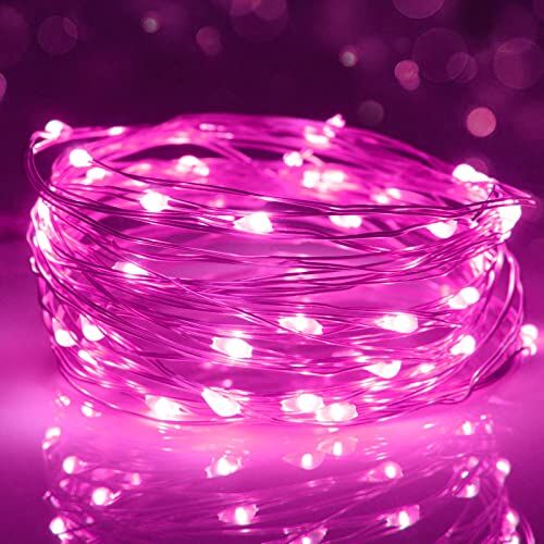 cshare Led Stringa Luci a Batteria, 5M 50 Led Ghirlanda Catena Lucine Fata Filo di Rame Argentato Impermeabile Decorative per Interni e Esterni,Feste,Giardino,Natale,Matrimoni,Stanza(Rosa)