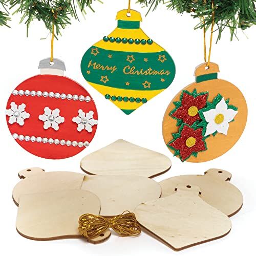 Baker Ross Palline di Natale di Legno Confezione da 12, Crea le tue Decorazioni Natalizie, Addobbi Natalizi per l'Albero per Bambini da Decorare, Decorazioni da Appendere per Alberi di Natale