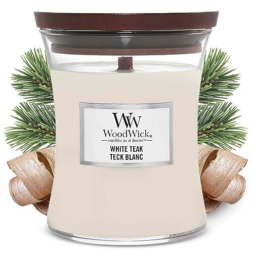 Woodwick Medium Hourglass Scented Candle, White Teak
