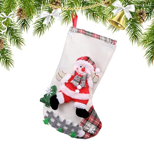 CEMELI Calze natalizie grandi, Calze per appendere il dei cartoni animati, Grande sacchetto regalo fatto a mano 3D con Babbo Natale pupazzo di neve, alce, decorazione carina e festosa per l'albero di