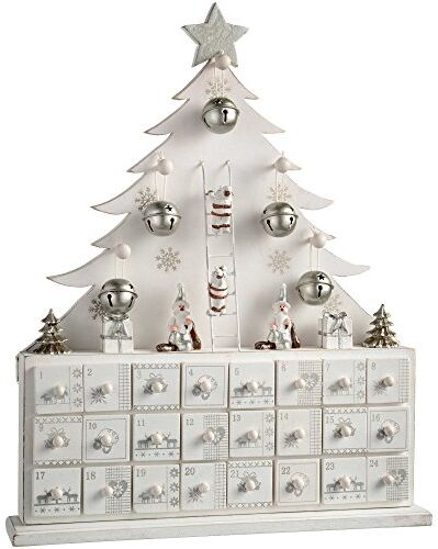 WeRChristmas – Calendario dell'Avvento in legno, decorazione natalizia a forma di albero di Natale, Legno, White, 32 x 6.5 x 40 cm