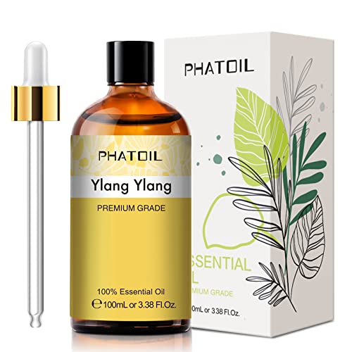 PHATOIL Olio Essenziale di Ylang Ylang 100 ml, Oli Essenziali per Diffusori, Oli di Ylang Ylang Naturali Puri per Aromaterapia Candele Fai da Te
