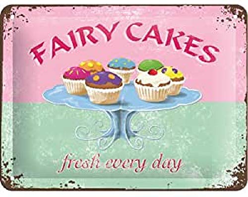 ART Targa Vintage Fairy Cakes – Fresh Every Day – Idea Regalo per la Cucina, in Metallo, Design Retro per Decorazione, 30 x 40 cm