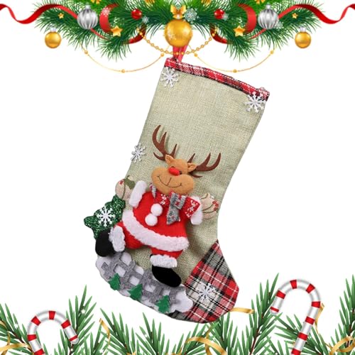 Generic Calze di Natale   Calze regalo con cartoni animati, grandi calze da appendere al camino, a tema natalizio 3D carino, sacchetto regalo per decorazioni per feste di Natale