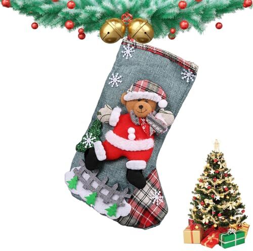 Generic Calza di Babbo Natale   Calze da appendere al caminetto – Babbo Natale, pupazzo di neve, alce e orso, borsa regalo 3D fatta a mano a tema natalizio decorativo per bambini