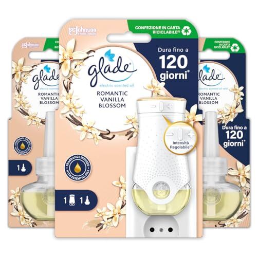 glade liquido elettrico Profumatore per Ambienti con Olii Essenziali, Fragranza Vaniglia, 1 Diffusore e 3 Ricariche