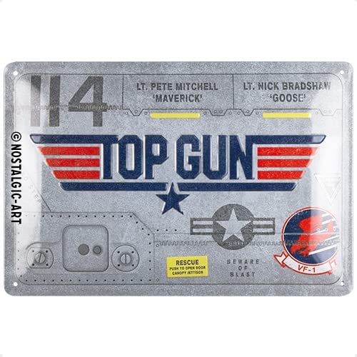 ART Targhe Vintage, 20 x 30 cm, Top Gun – Aircraft Metal – Idea regalo per amanti dei film, in metallo, Design retrò per decorazione