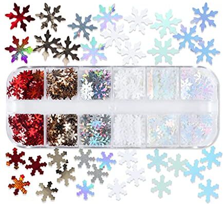 Generic 12 griglie di paillettes natalizie per nail art, fiocco di neve, albero di Natale a forma di stella, fette di argilla polimerica per unghie acriliche, decorazione per feste di Natale