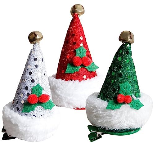 FRCOLOR Accessori Natalizi 3 Pz Forcine Per Natalizi Per Ragazze Fermagli Per Cappello Da Babbo Natale Molletta Natalizia Fermagli Per Cappello Di Natale Clip Tessuto Bambino Foglia