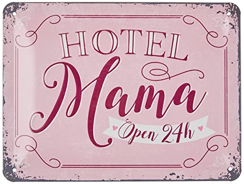 ART Targa Vintage Hotel Mama – Idea Regalo per Mamma, in Metallo, Design Retro per Decorazione, 15 x 20 cm