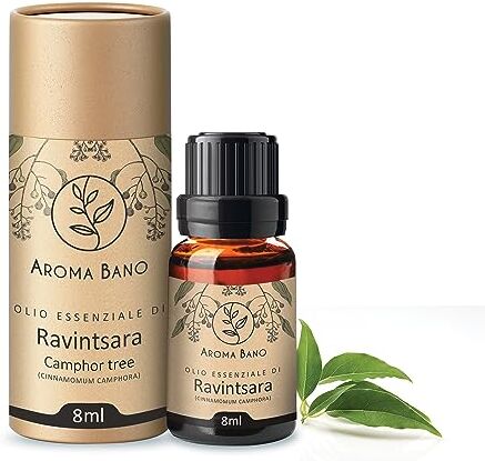 AROMA BANO Olio Essenziale Ravintsara  8ml Puro E Naturale Ideale Per Uso Terapeutico/Diffusore Oli Essenziale – Aromaterapia E Aroma Naturale Bevande. (Olio di Ravintsara 8ml)