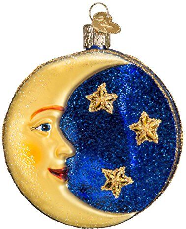 Old World Christmas Ornamenti: Regali di spazio esterno Ornamenti soffiati in vetro per Natale, Albero Uomo sulla Luna, Oro