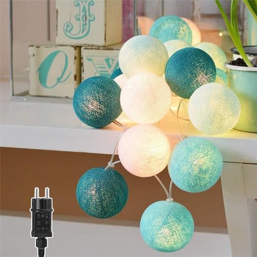 Ciskotu Ghirlanda Luminosa Cameretta, 3,8M 20 Sfere Cotone LED Catena Luminosa Interno Con spina, per Decorazione Della Luce Notturna Interna, Come Natale, Matrimonio, Festa, Stanza, Tenda